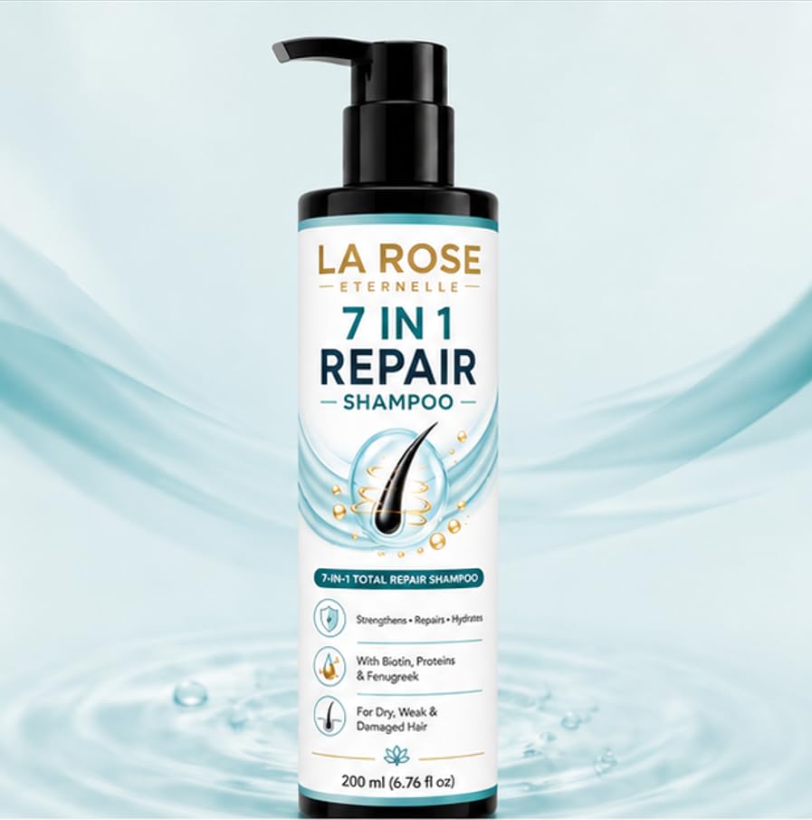 LA ROSE ETERNELLE 7 in 1 Repair Shampoo for Dry, Weak & Damaged Hair, Strengthens Repairs & Hydrates, Smooth & Manageable Hair, 200 ml