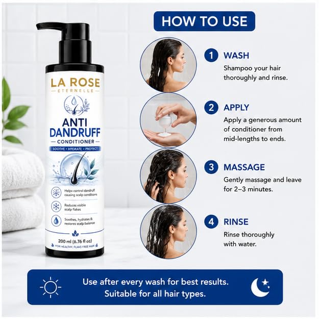 LA ROSE ETERNELLE Anti Dandruff Conditioner Nourishing Hair Conditioner Scalp Care Formula for Men & Women Smooth Manageable Hair 200 ml