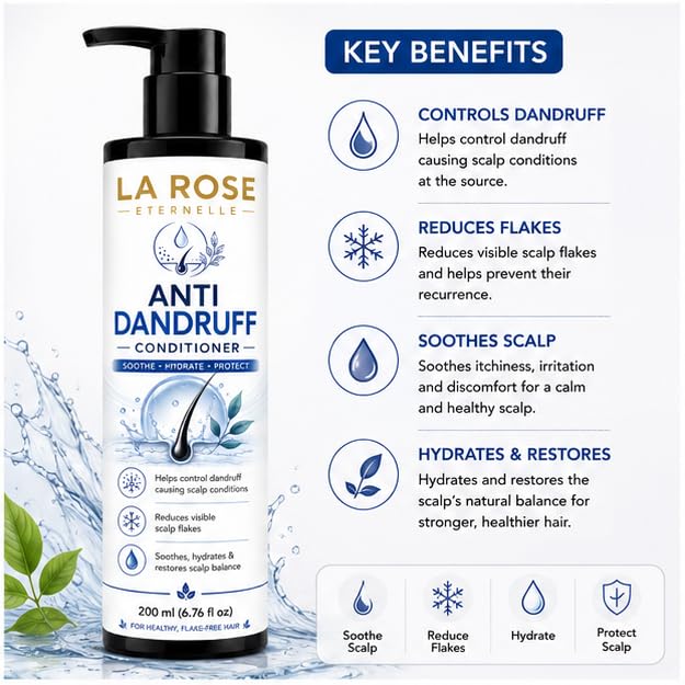 LA ROSE ETERNELLE Anti Dandruff Conditioner Nourishing Hair Conditioner Scalp Care Formula for Men & Women Smooth Manageable Hair 200 ml