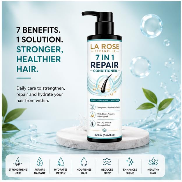 LA ROSE ETERNELLE 7 In 1 Repair Conditioner with Biotin Proteins & Fenugreek Hair Conditioning Formula for Dry Weak & Damaged Hair 200 ml