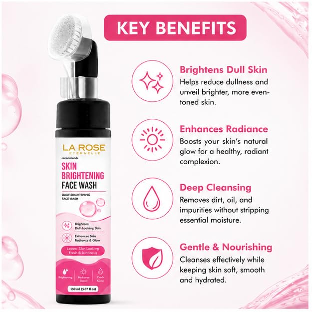 LA ROSE ETERNELLE Skin Brightening Face Wash with Niacinamide Kojic Acid Glutathione Vitamin C & Hyaluronic Acid | Daily Facial Cleanser for Men & Women | 150 ml