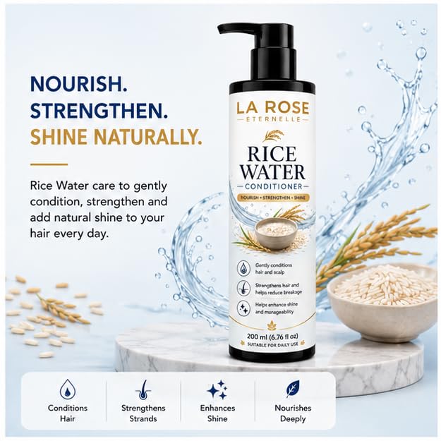 LA ROSE ETERNELLE Rice Water Conditioner Nourishing Hair Care Formula for Smooth Shiny & Manageable Hair Suitable for Men & Women 200 ml
