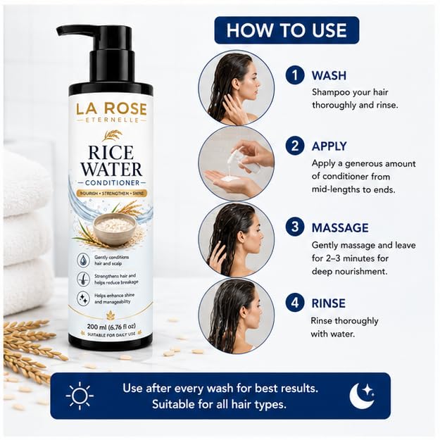 LA ROSE ETERNELLE Rice Water Conditioner Nourishing Hair Care Formula for Smooth Shiny & Manageable Hair Suitable for Men & Women 200 ml