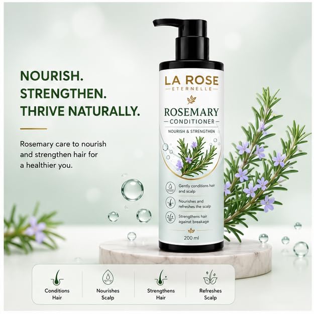 LA ROSE ETERNELLE Rosemary Conditioner Hair Nourishing & Strengthening Formula Smooth Manageable Hair Care for Men & Women 200 ml