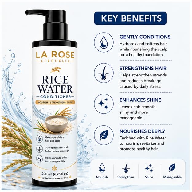 LA ROSE ETERNELLE Rice Water Conditioner Nourishing Hair Care Formula for Smooth Shiny & Manageable Hair Suitable for Men & Women 200 ml