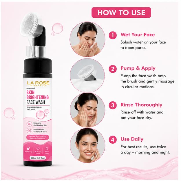 LA ROSE ETERNELLE Skin Brightening Face Wash with Niacinamide Kojic Acid Glutathione Vitamin C & Hyaluronic Acid | Daily Facial Cleanser for Men & Women | 150 ml