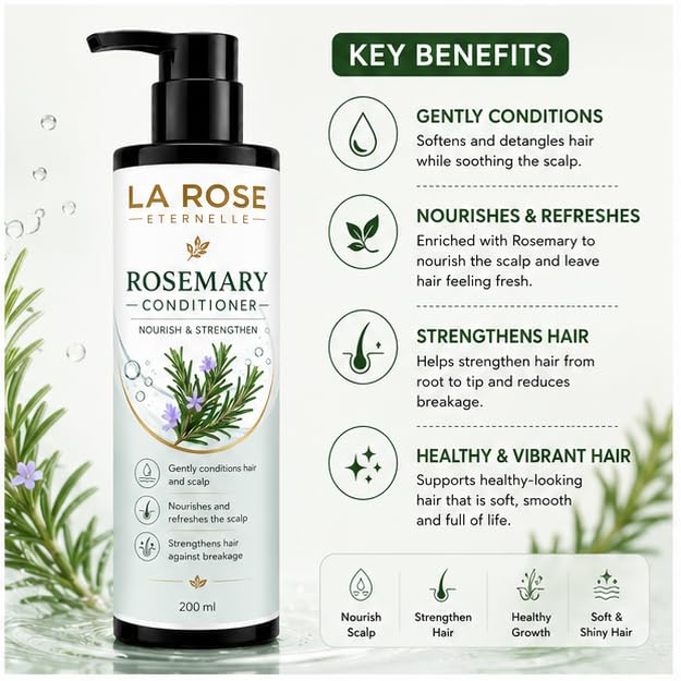 LA ROSE ETERNELLE Rosemary Conditioner Hair Nourishing & Strengthening Formula Smooth Manageable Hair Care for Men & Women 200 ml