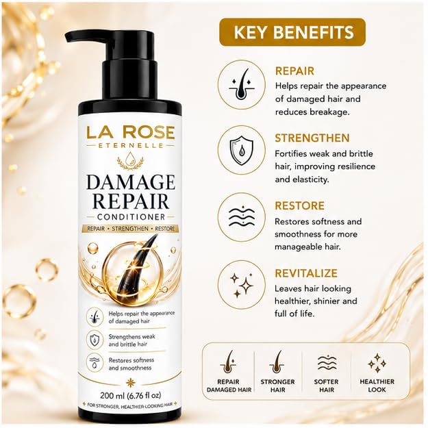 LA ROSE ETERNELLE Damage Repair Conditioner for Dry & Damaged Hair Hair Strengthening Conditioner Smooth & Soft Hair Care Formula 200 ml