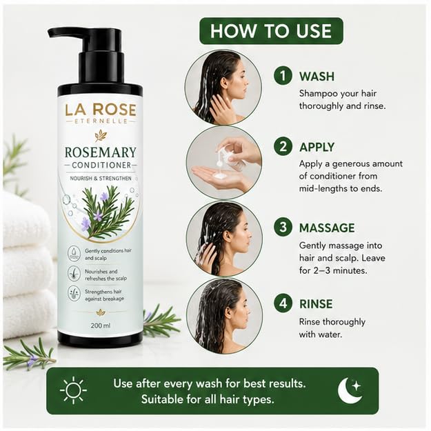 LA ROSE ETERNELLE Rosemary Conditioner Hair Nourishing & Strengthening Formula Smooth Manageable Hair Care for Men & Women 200 ml