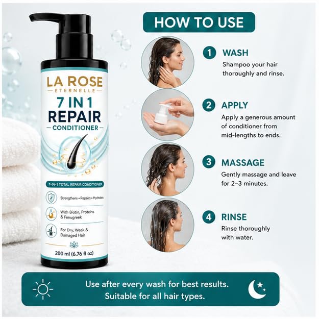 LA ROSE ETERNELLE 7 In 1 Repair Conditioner with Biotin Proteins & Fenugreek Hair Conditioning Formula for Dry Weak & Damaged Hair 200 ml