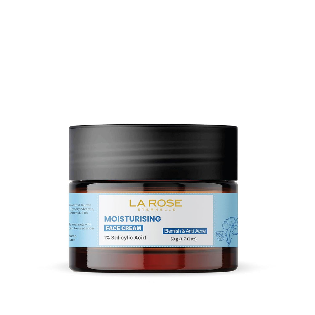 LA ROSE ETERNELLE Moisturising Face Cream with 1% Salicylic Acid Daily Facial Moisturizer for Men & Women Lightweight Hydrating Formula 50 g