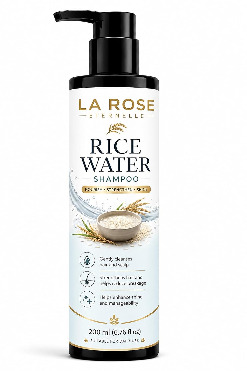 LA ROSE ETERNELLE Rice Water Shampoo for All Hair Types, Repair Bond Strength, Prevents Hair Fall, 200ml