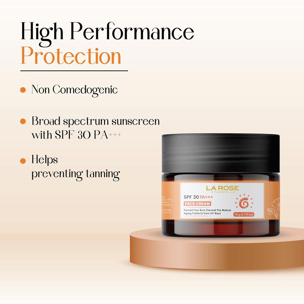 LA ROSE ETERNELLE SPF 30 PA+++ Face Cream | Daily UV Protection Moisturizer for Men & Women | Lightweight Facial Care Formula | 50 g