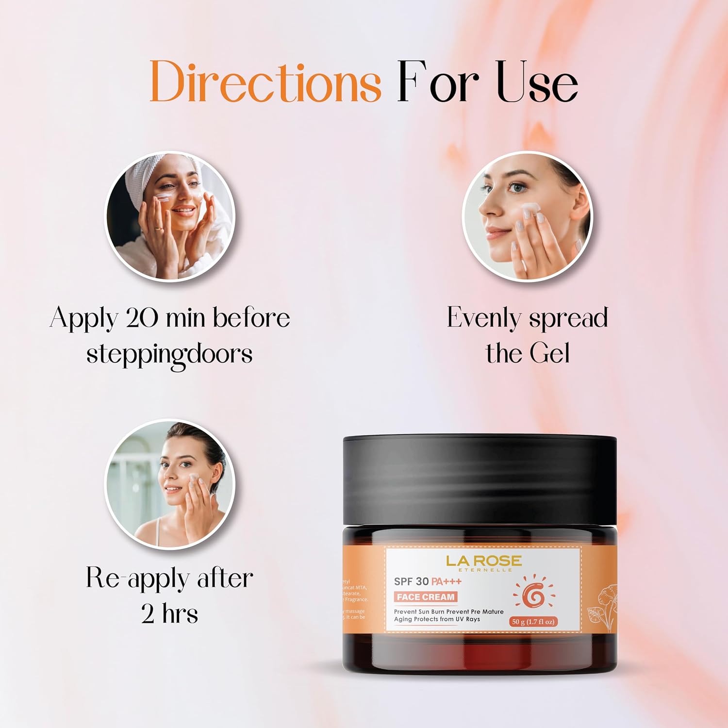 LA ROSE ETERNELLE SPF 30 PA+++ Face Cream | Daily UV Protection Moisturizer for Men & Women | Lightweight Facial Care Formula | 50 g