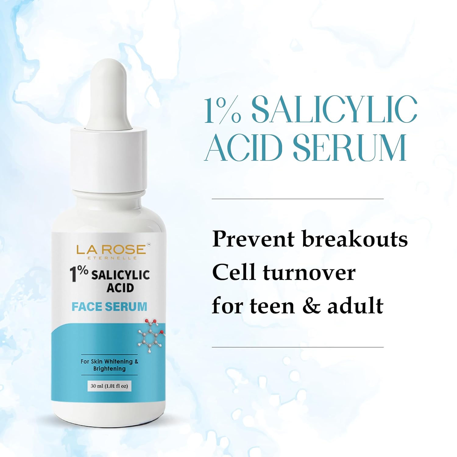 LA ROSE ETERNELLE 1% Salicylic Acid Face Serum Lightweight Facial Serum for Men & Women Daily Skin Care Formula 30 ml