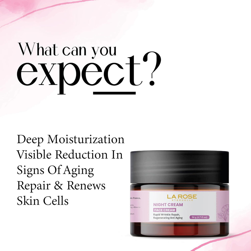 LA ROSE ETERNELLE Night Cream Overnight Facial Moisturizer for Men & Women Hydrating Skin Care Formula Lightweight Face Cream 50 g