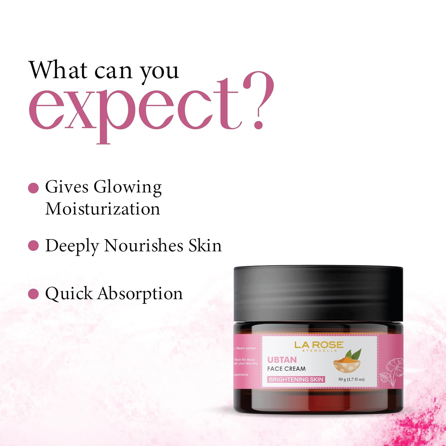 LA ROSE ETERNELLE Ubtan Moisturizer for Men & Women | Daily Facial Hydration Cream | Brightening Skin Care Formula | Lightweight Non-Greasy Texture | 50 g