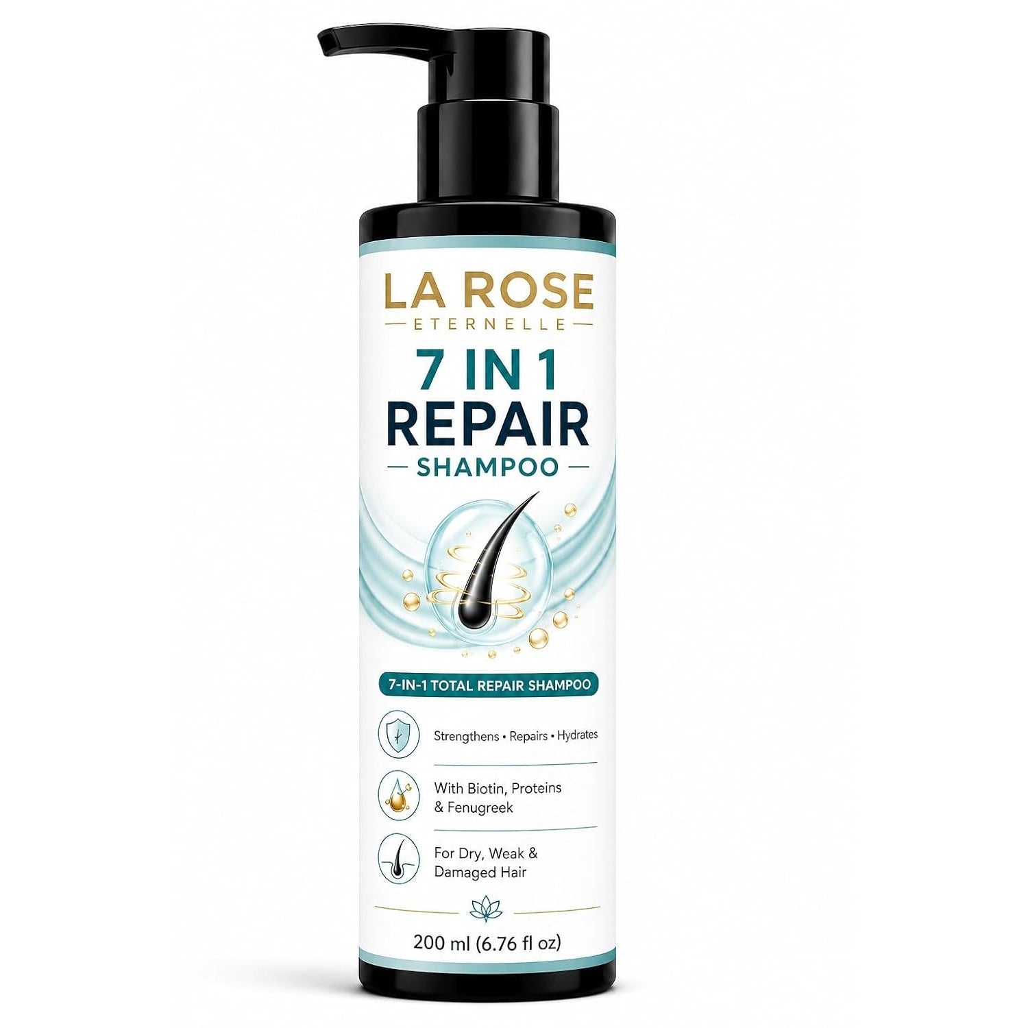 LA ROSE ETERNELLE 7 in 1 Repair Shampoo for Dry, Weak & Damaged Hair, Strengthens Repairs & Hydrates, Smooth & Manageable Hair, 200 ml