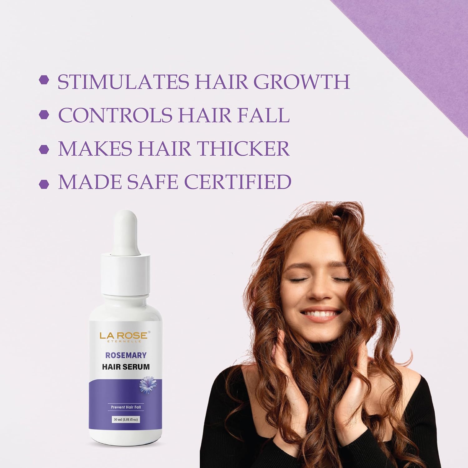 LA ROSE ETERNELLE Rosemary Hair Serum Lightweight Hair Care Serum for Men & Women Nourishing Hair Formula Smooth & Healthy Looking Hair 30 ml