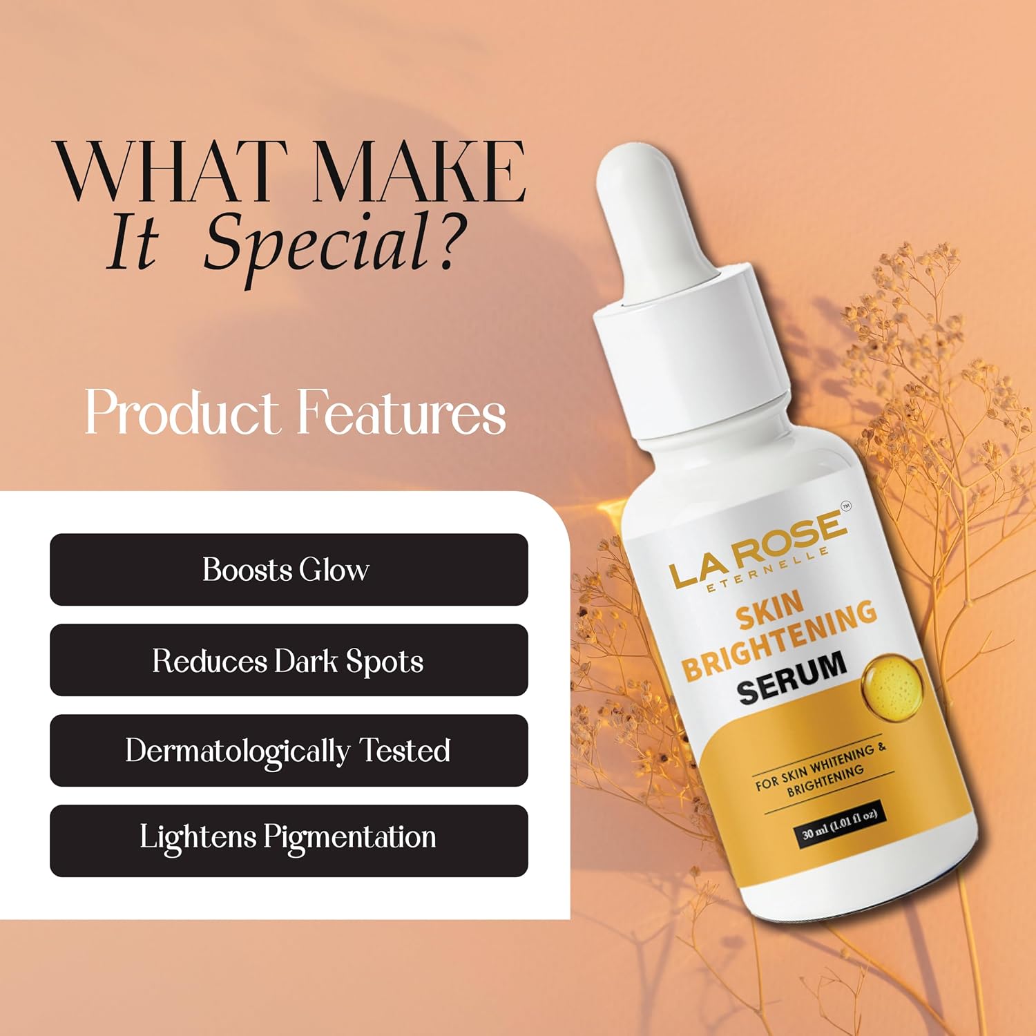 LA ROSE ETERNELLE Skin Brightening Face Serum, 30ml, with 10% Niacinamide for Blemish Control