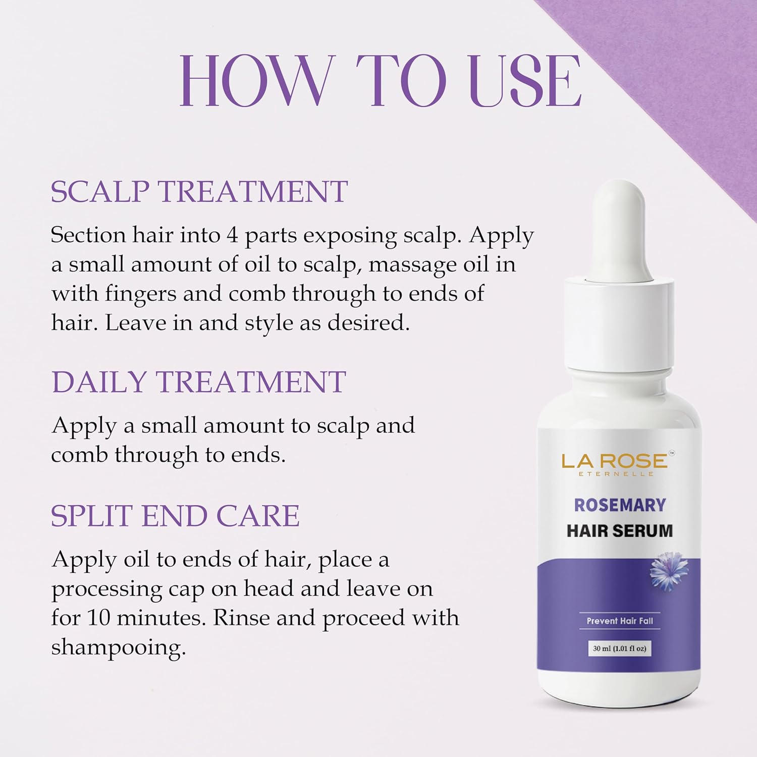 LA ROSE ETERNELLE Rosemary Hair Serum Lightweight Hair Care Serum for Men & Women Nourishing Hair Formula Smooth & Healthy Looking Hair 30 ml