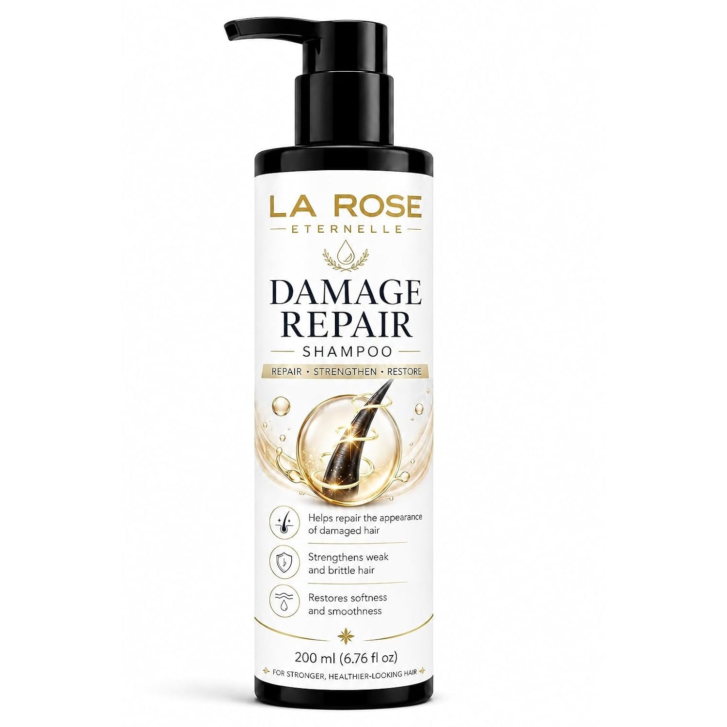 LA ROSE ETERNELLE Damage Repair Shampoo for All Hair Types, Dry and Frizzy Hair Treatment, Smooths Hair, Boosts Growth, 200ml