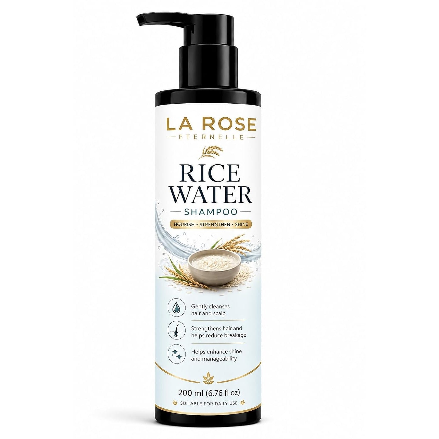 LA ROSE ETERNELLE Rice Water Shampoo for All Hair Types, Repair Bond Strength, Prevents Hair Fall, 200ml